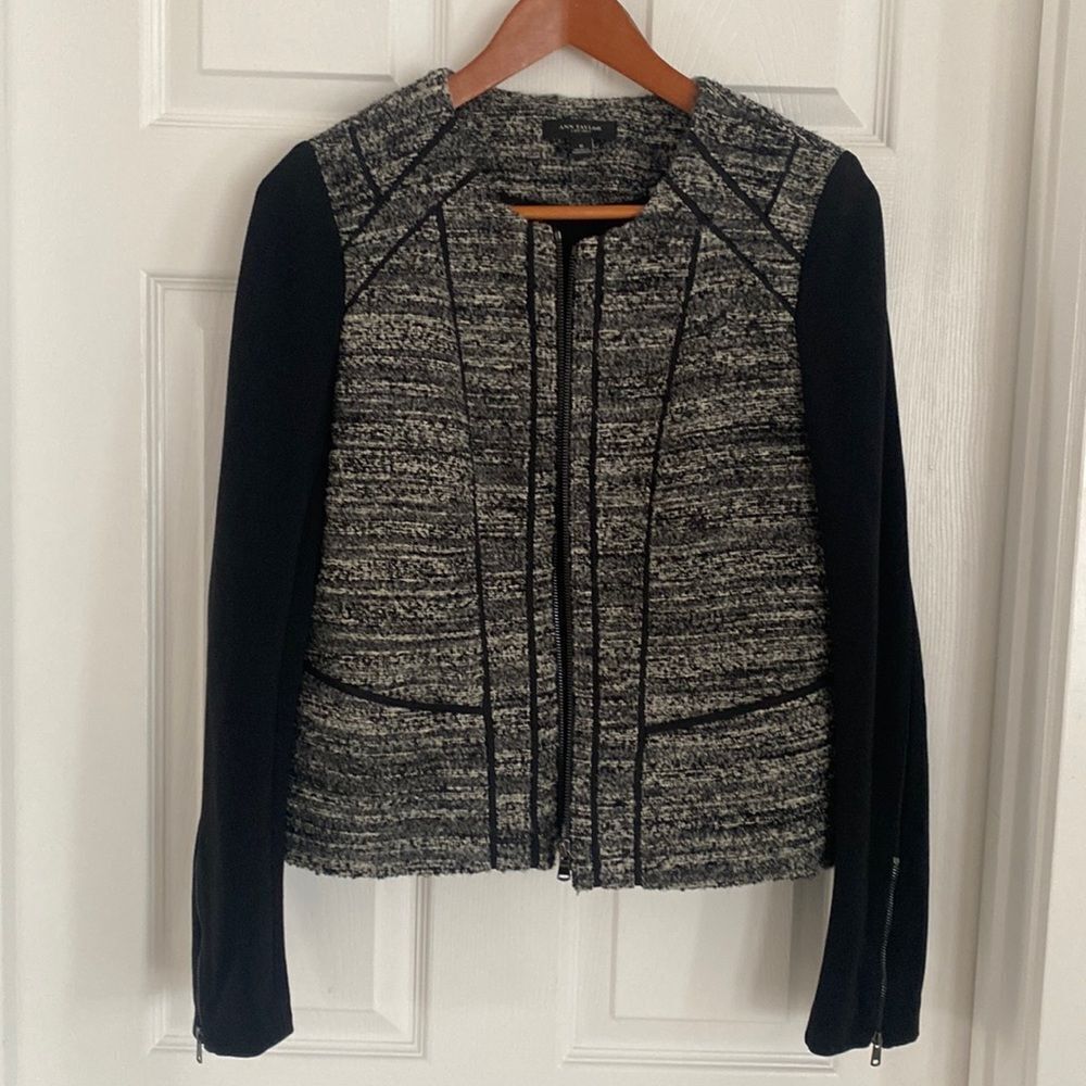 Ann Taylor Chic Black/Gray Wool Blend Tweed Jacket Blazer Career Women’s Size 6 - Picture 1 of 14